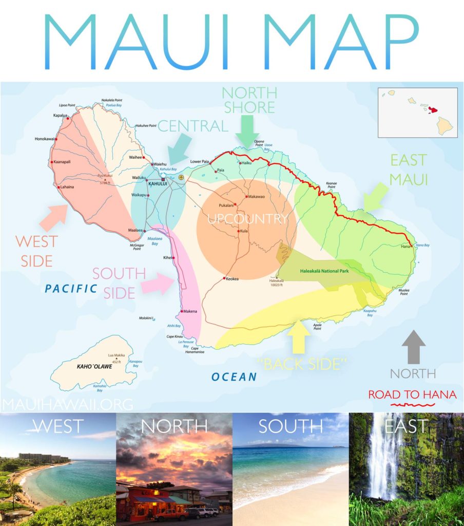 Maui Map - Map of Maui sharing south, west, east, central and north shore