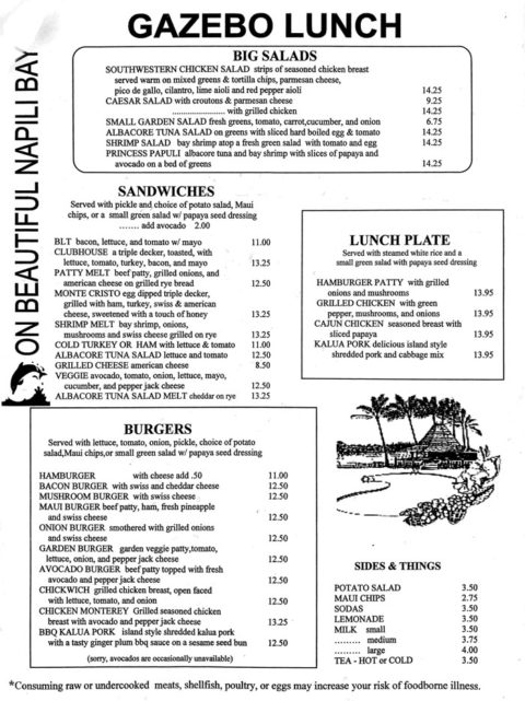 Gazebo Maui Menu - Maui Restaurant - Maui Hawaii